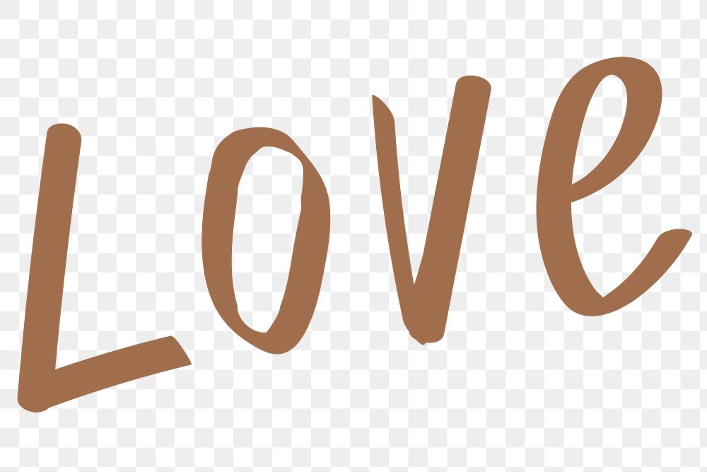 Png love doodle text in brown sticker