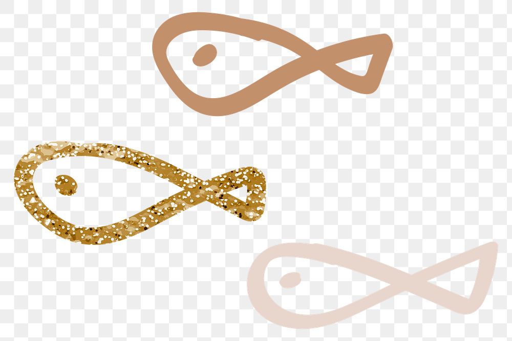 Png doodle fish sticker in gold