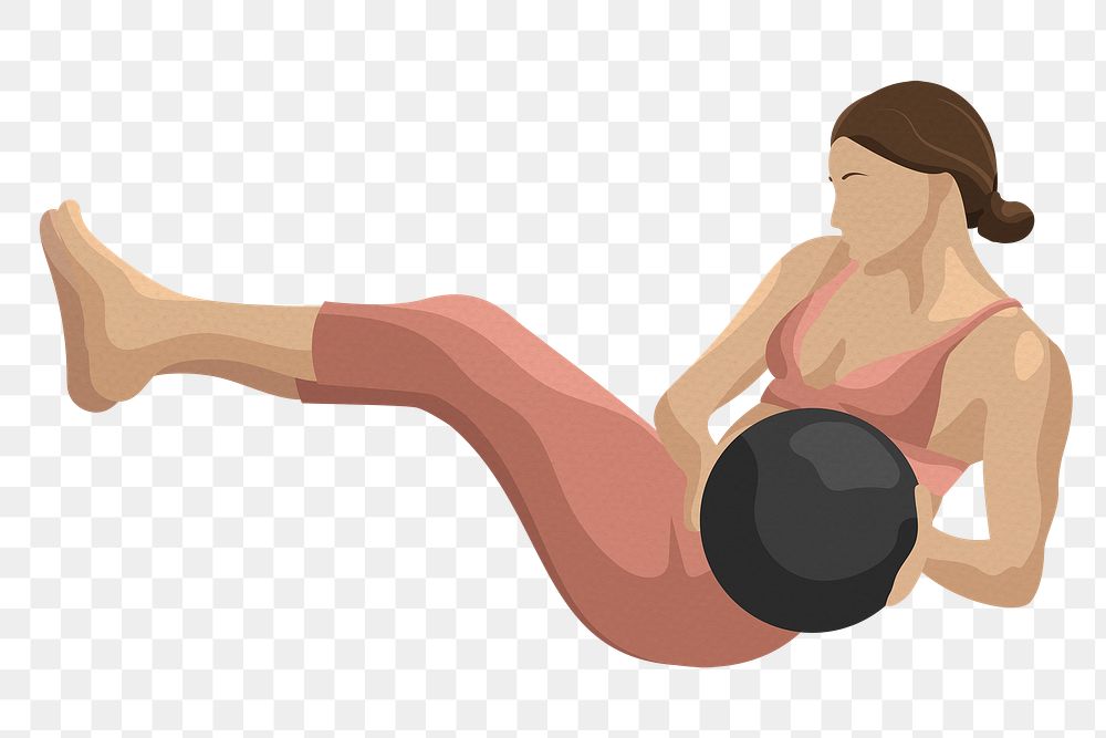 Healthy body png sticker woman holding medicine ball illustration