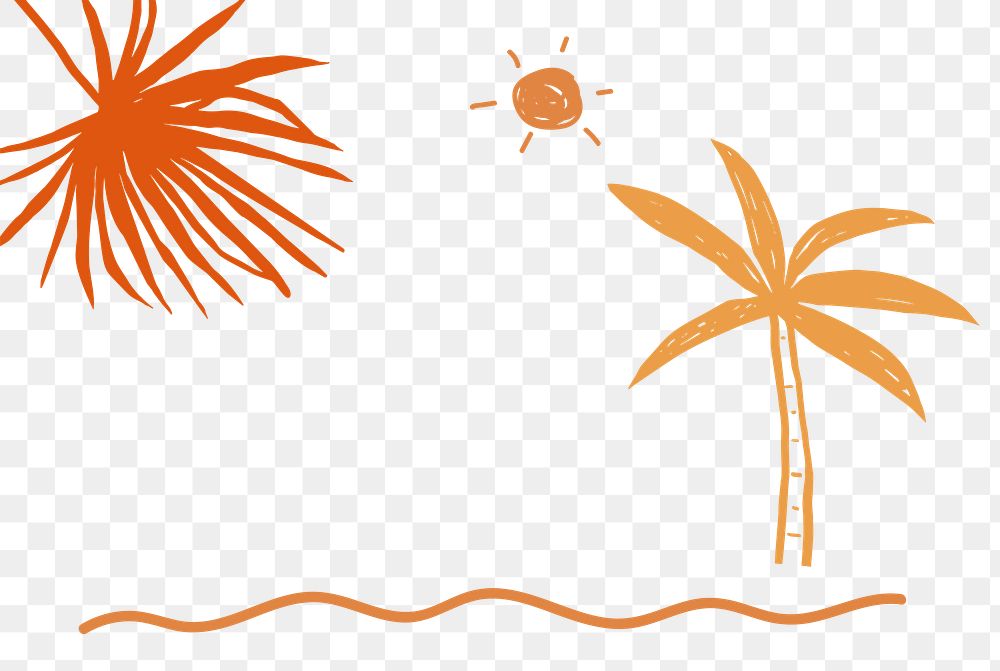 Png summer beach border with palm tree doodle clipart