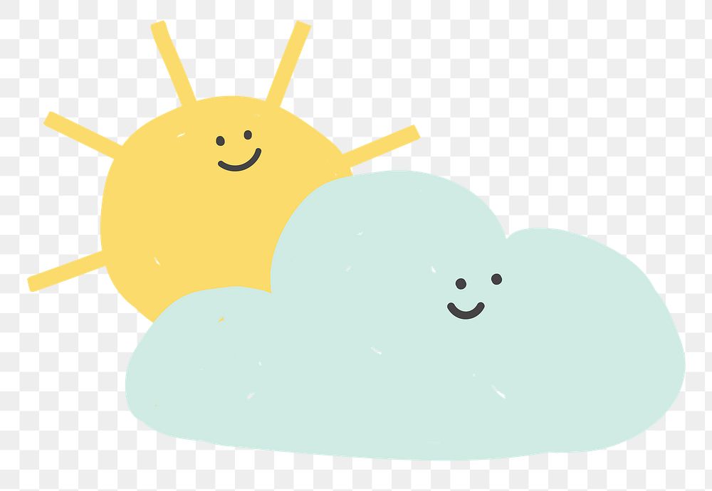 Png happy sun and cloud doodle journal sticker for kids