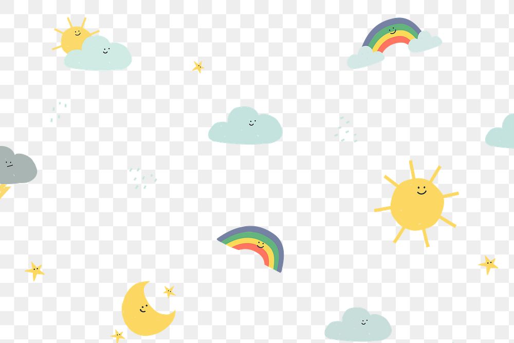 Weather png doodle seamless pattern background cute clouds for kids