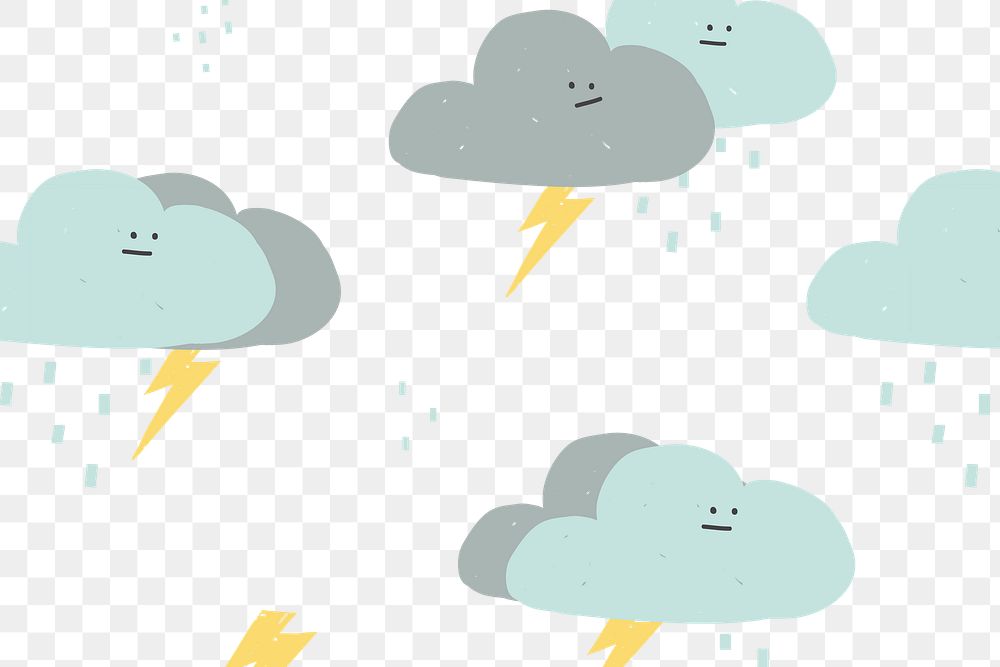 Png thunder clouds seamless pattern background in cute weather theme