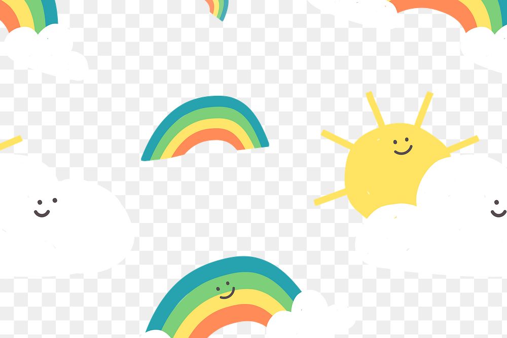 Rainbows png cute seamless pattern background colorful weather with happy face for kids