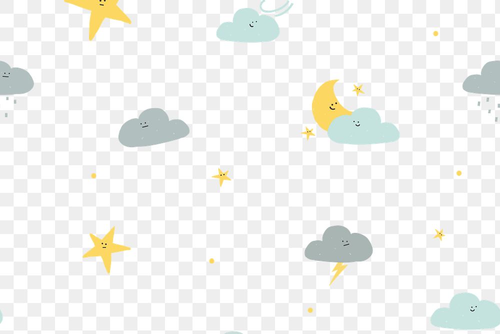 Png night time seamless pattern background doodle clouds and star for kids