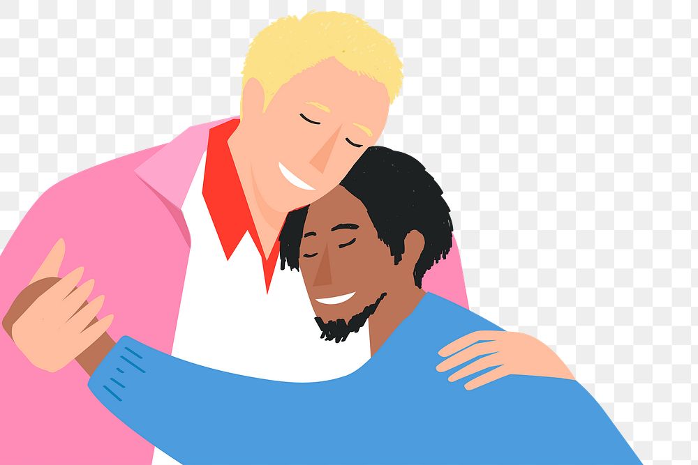 Interracial gay couple png design element