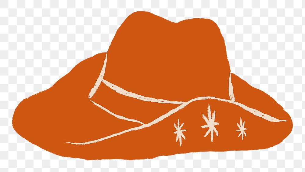 Png cowboy hat logo hand drawn illustration in orange