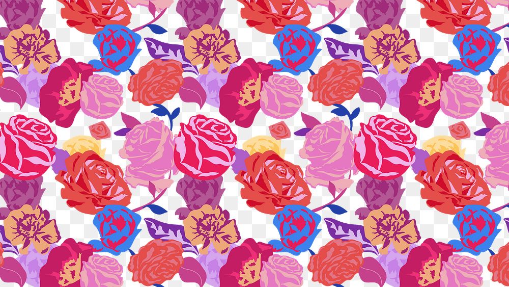Feminine floral png pattern with pink roses colorful background