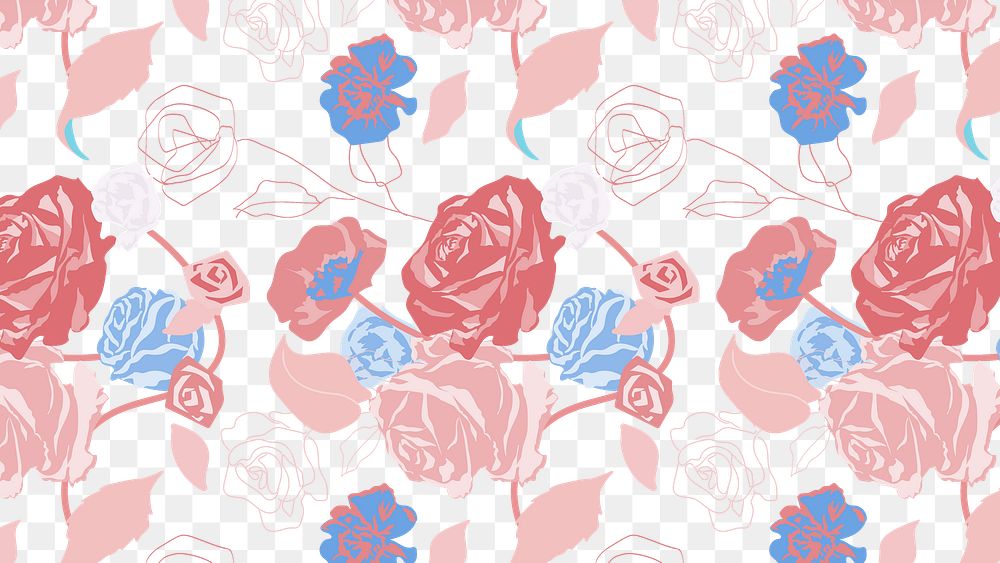 Feminine floral png pattern with pink roses pastel background