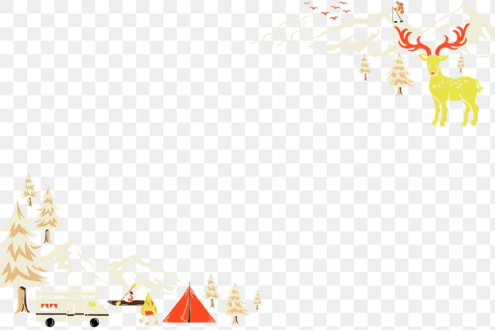Camping trip png border with tourist cartoon illustration