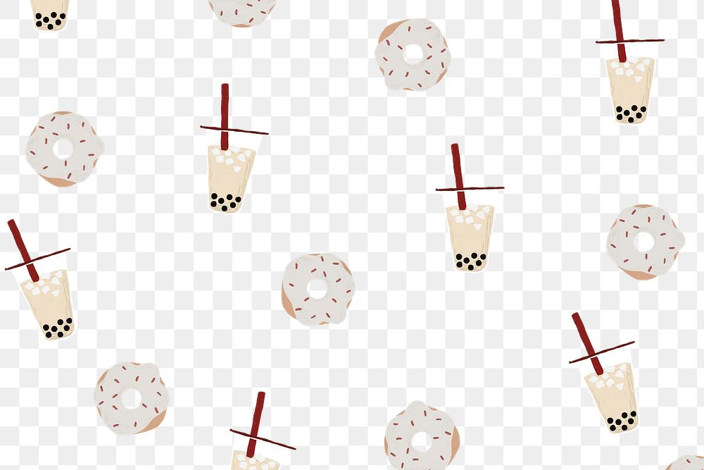 Boba tea patterned background png with white sprinkle donut cute hand drawn style