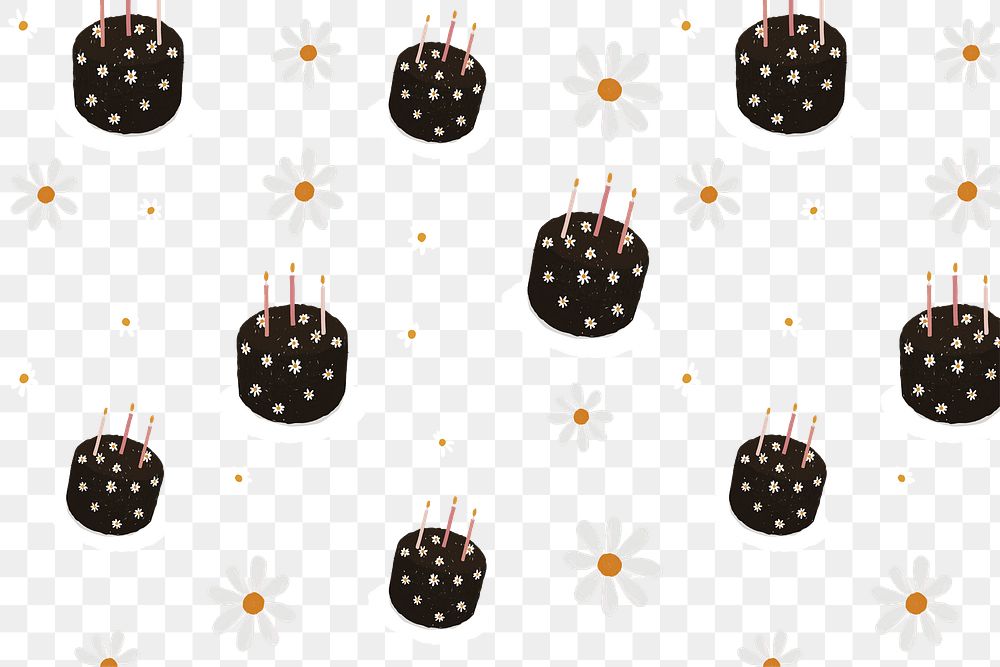 Birthday cake patterned background png with daisy flowers cute hand drawn style