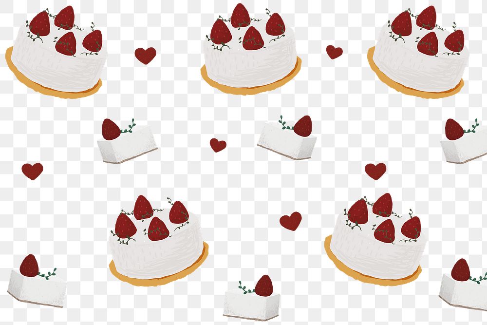 Strawberry cake patterned background png cute hand drawn style