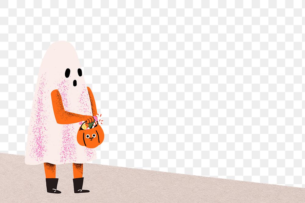 Halloween PNG background, in transparent cute white ghost border illustration