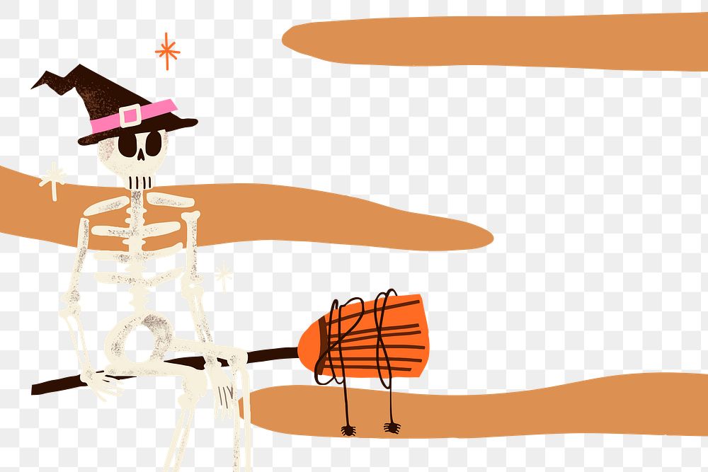 Halloween PNG background, spooky skeleton witch illustration