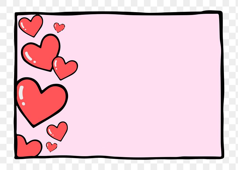 PNG heart frame doodle border pink background