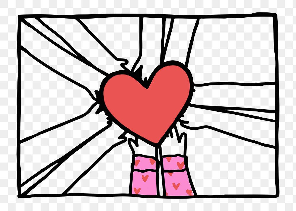 Charity doodle png hands holding heart