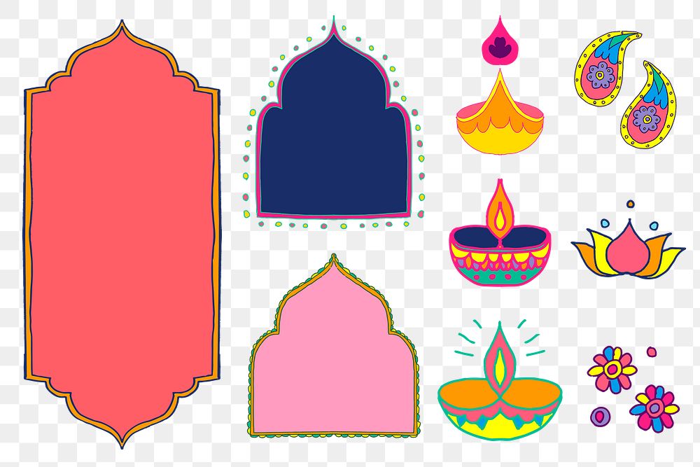 Diwali Indian rangoli element set png illustration