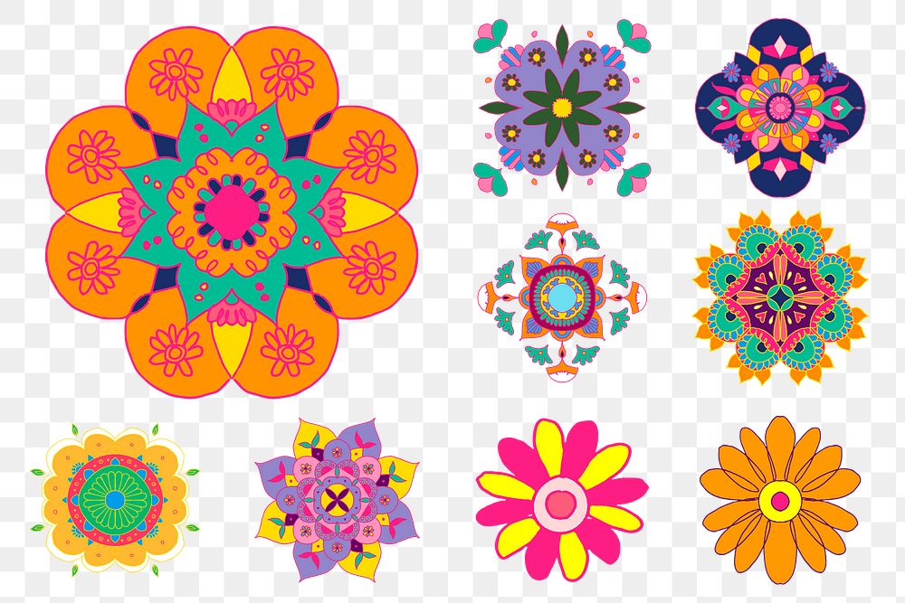 Diwali Indian rangoli element set png illustration