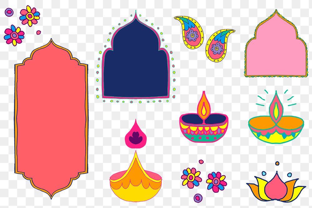 Diwali Indian rangoli element set png illustration