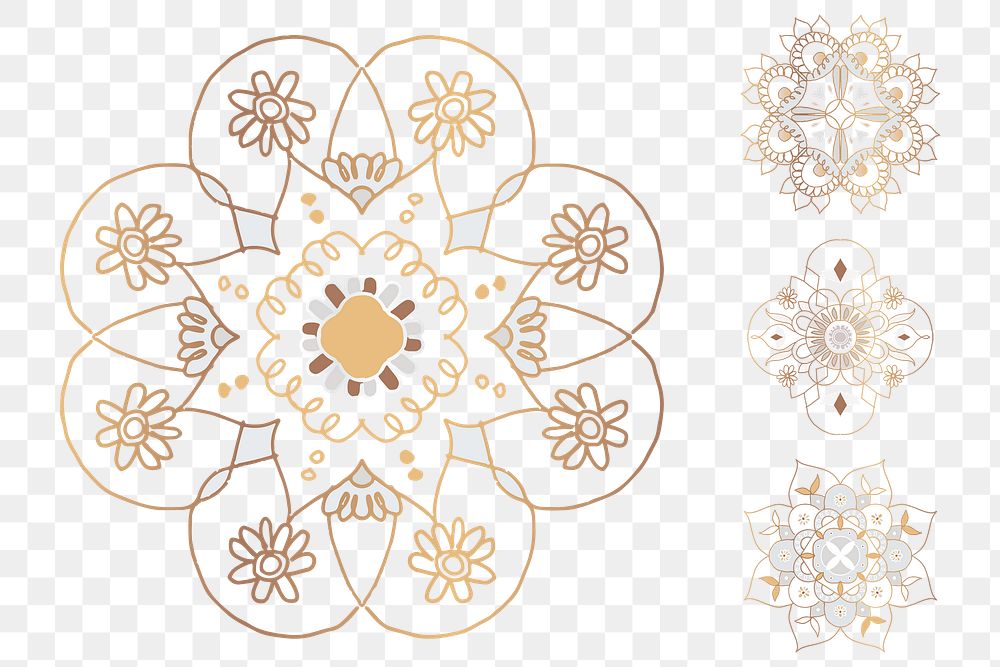 Gold Mandala png sticker floral symbol set