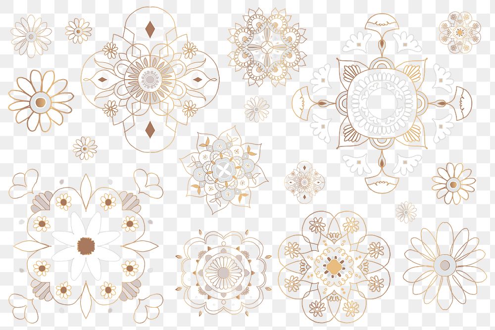 Gold Mandala png sticker floral symbol collection