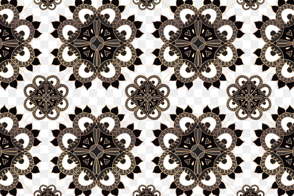 Indian Mandala pattern png black transparent background