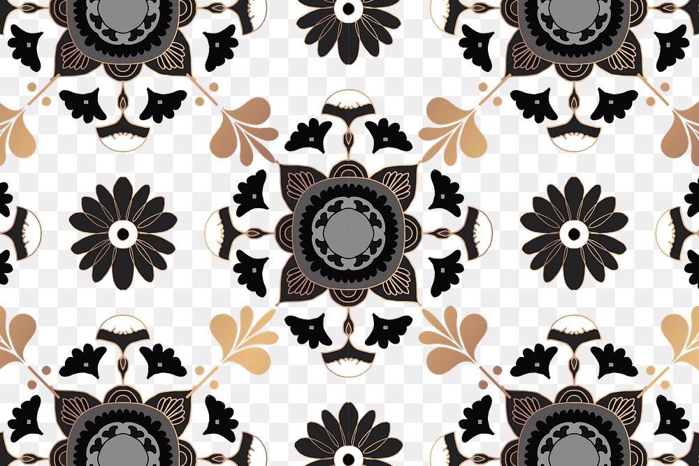 Gold Indian Mandala pattern png black floral background