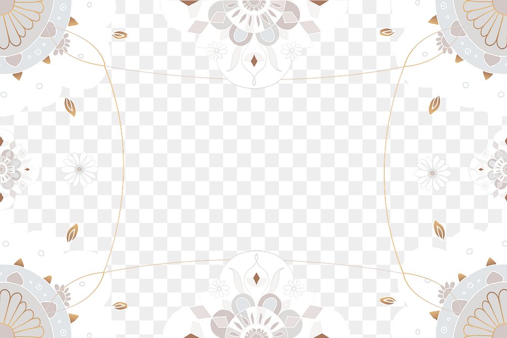 Mandala pattern gold frame png gray Indian style illustration