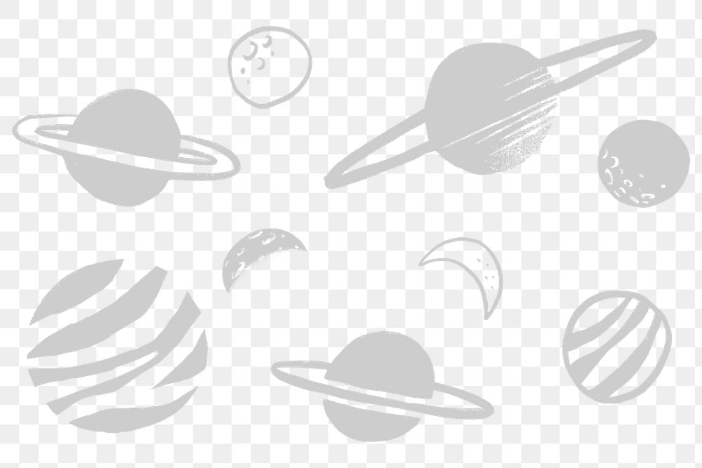 Cute solar system gray png galaxy doodle illustration sticker