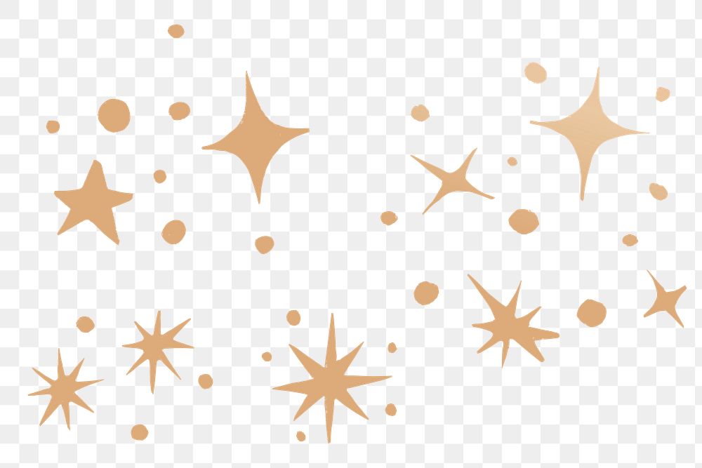 Golden png sparkly stars galactic doodle sticker