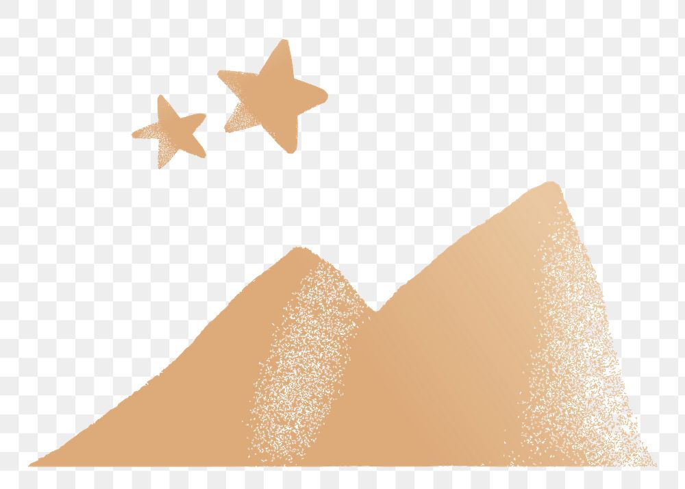 Golden png mountain stars cute doodle sticker