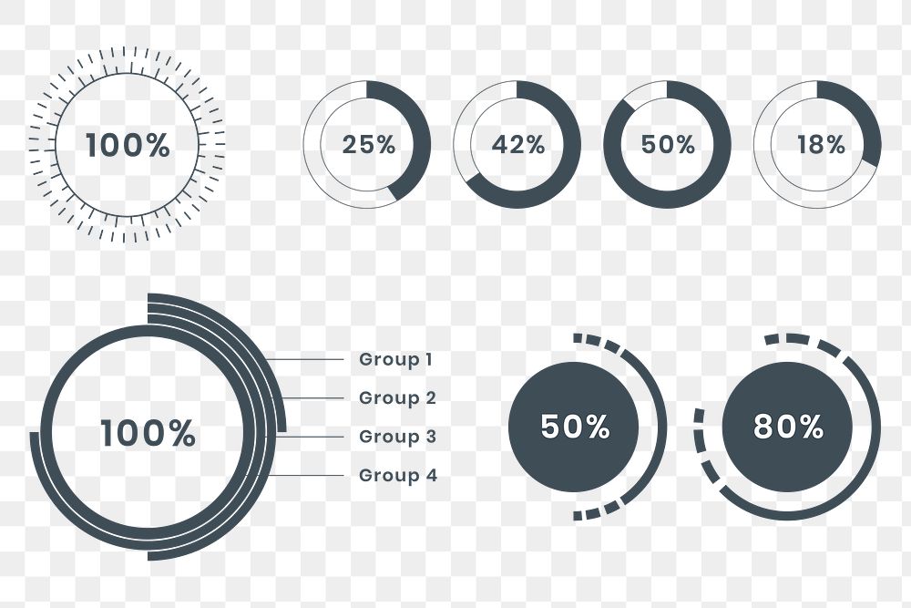 Business donut chart set data analysis graph png