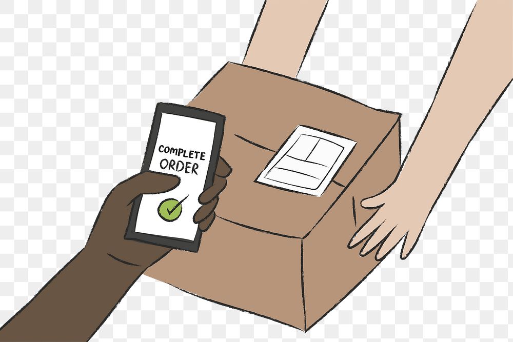 PNG cashless parcel delivery doodle sticker