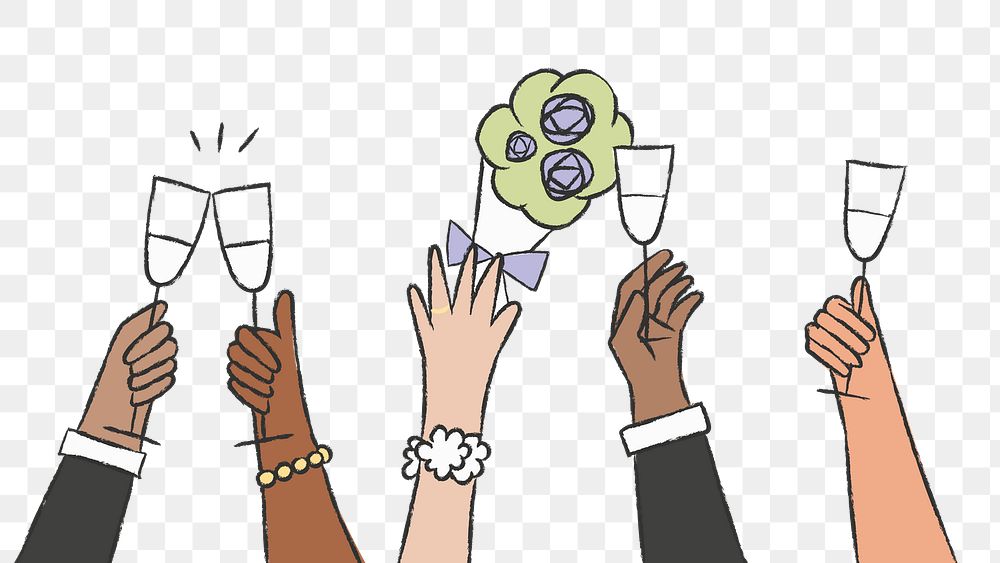 Wedding png celebration doodle hand holding drinks