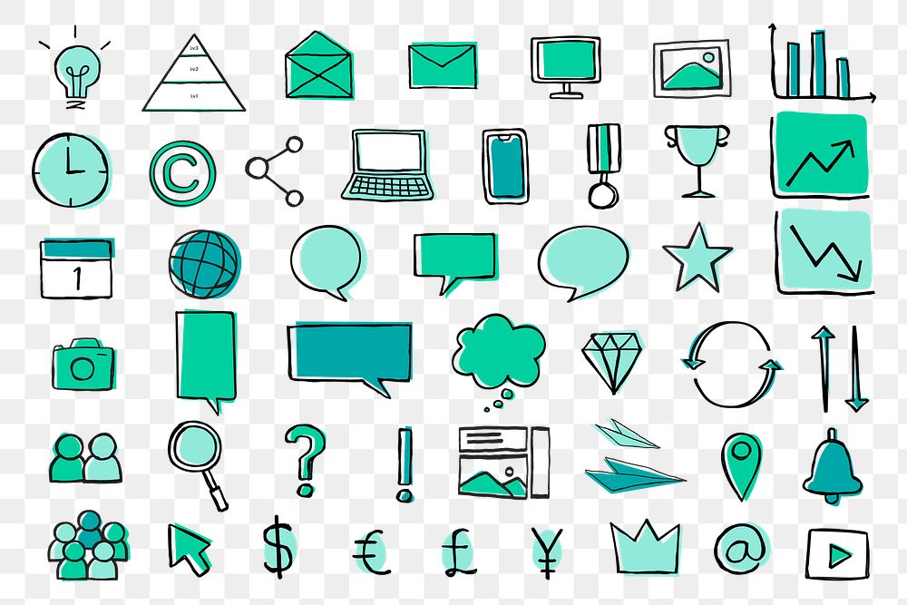 Useful business icons png for marketing green collection