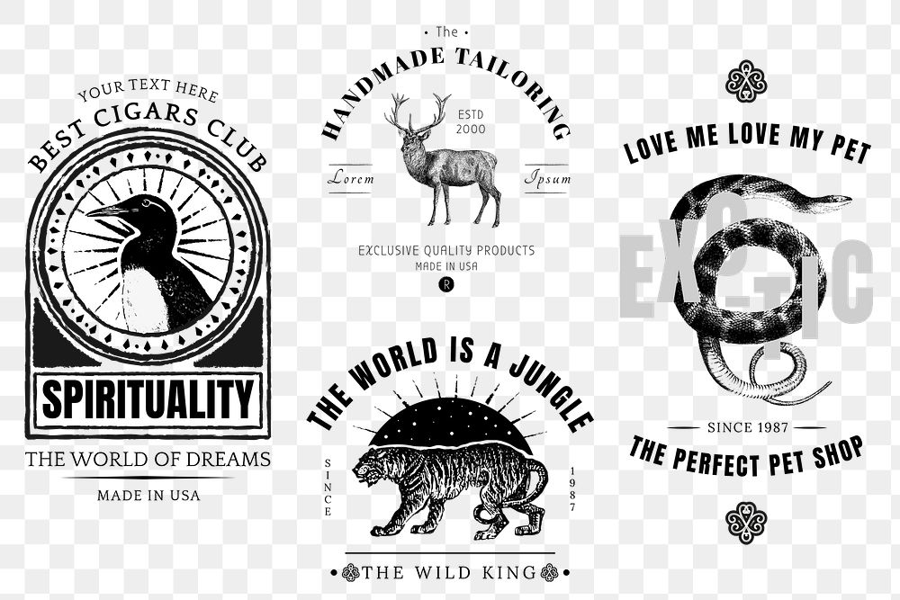 Vintage business logo png animal icon set