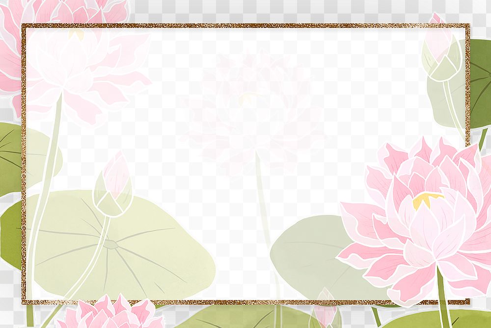 Hand-drawn png water lily frame transparent background