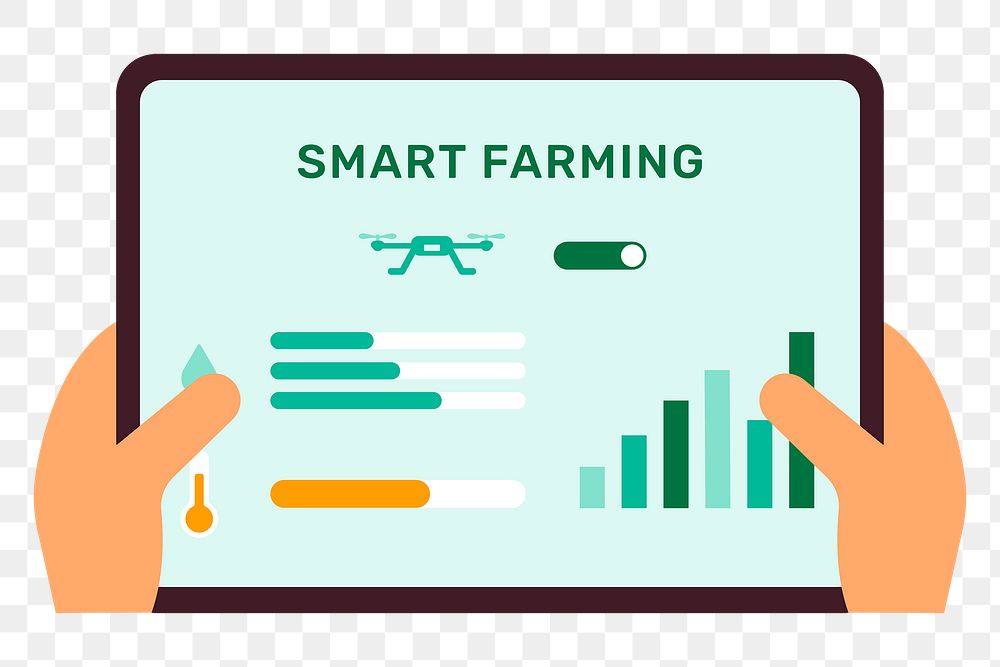 Smart farming controller UI png on tablet screen transparent background
