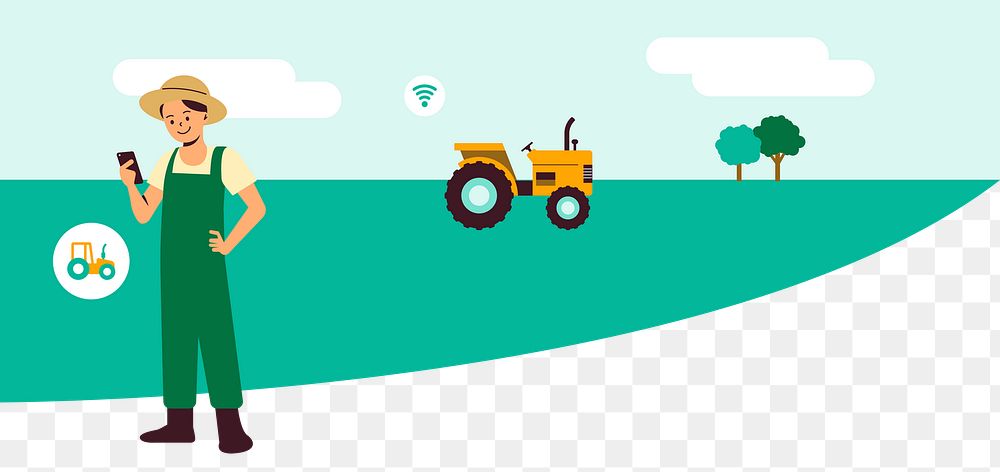 Farmer using smart tractor technology png with transparent background