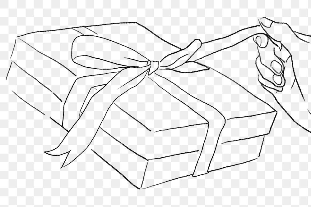 Valentine&rsquo;s gift box png being unwrapped black and white illustration