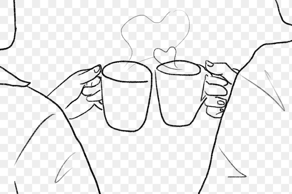 Romantic couple png on a coffee date grayscale sketch
