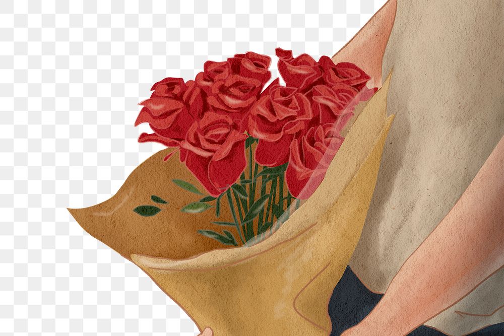 Roses bouquet Valentine&rsquo;s gift png hand drawn illustration
