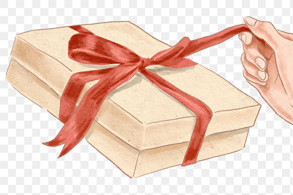 Valentine&rsquo;s gift box png being unwrapped hand drawn illustration