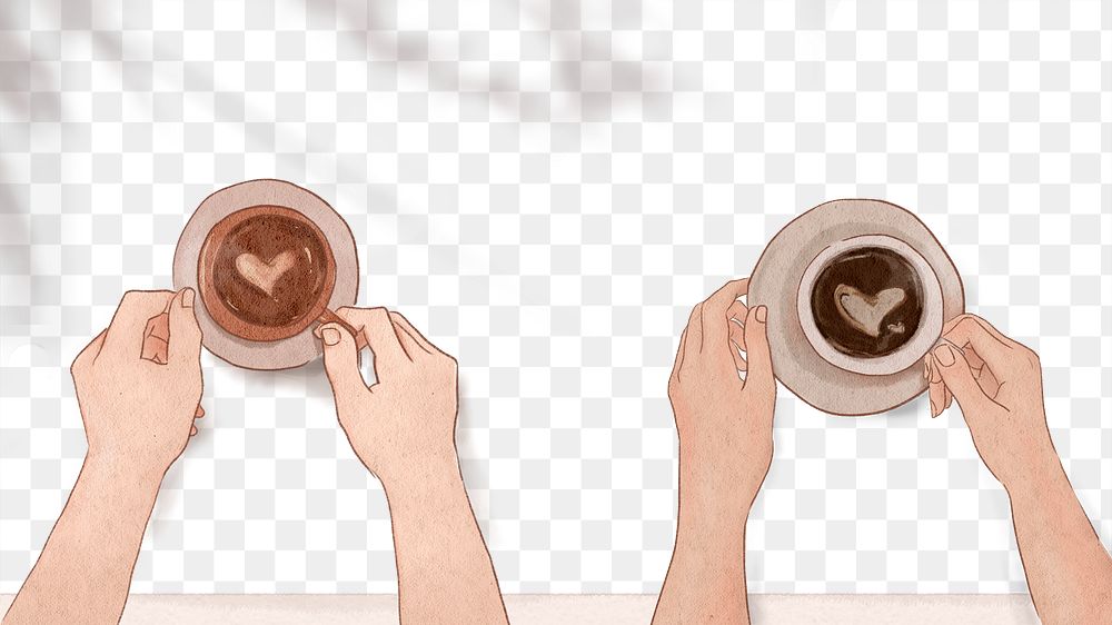 Coffee date Valentine&rsquo;s png hand drawn illustration background
