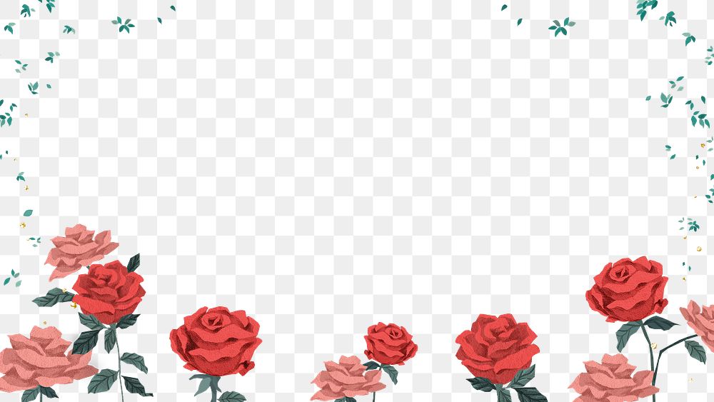 Valentine&rsquo;s red roses frame png transparent with brick wall background