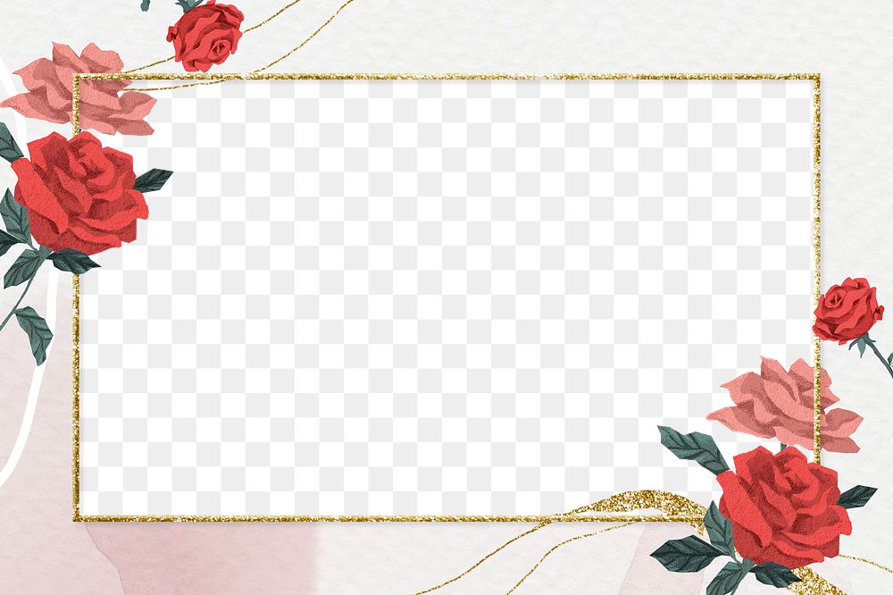 Valentine&rsquo;s red roses frame png with watercolor background