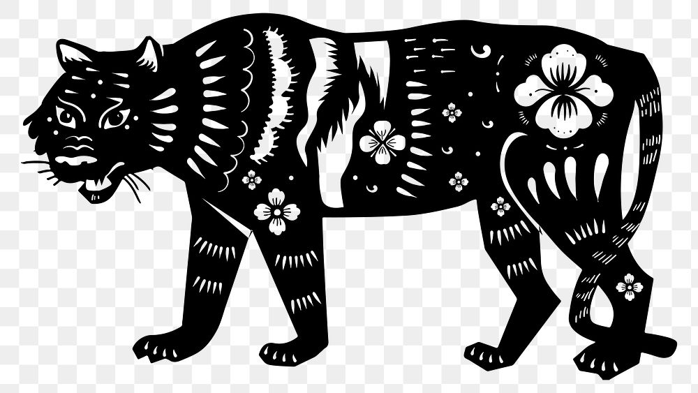 Chinese tiger animal png sticker black new year sticker