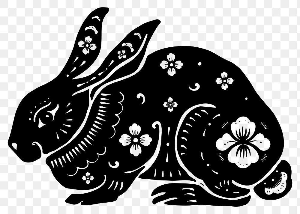 Chinese New Year rabbit png black animal zodiac sign sticker
