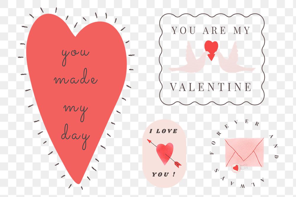 I love you badges png design sticker set in transparent background